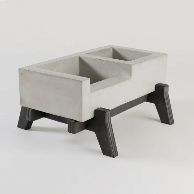 cement food bowl for dogs with an elevated stand